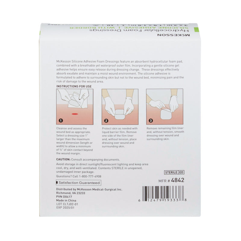 McKesson Silicone Adhesive with Border Silicone Foam Dressing, 3 x 3 Inch, 1 Box of 10 (Advanced Wound Care) - Img 2