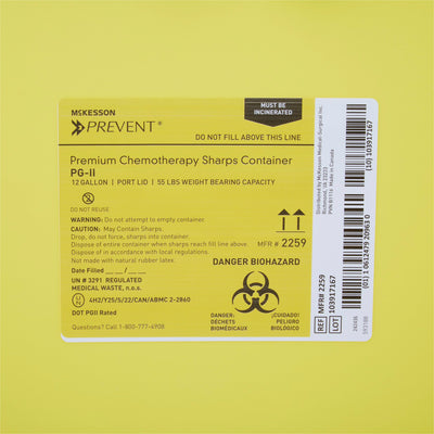 McKesson Prevent® Chemotherapy Sharps Container, 12 Gallon, 20-4/5 x 17-3/10 x 13 Inch, 1 Case of 8 (Sharps Collectors) - Img 3