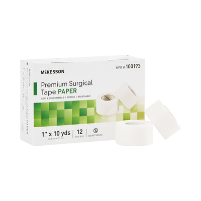 McKesson Paper Medical Tape, 1 Inch x 10 Yard, White, 1 Box of 12 (General Wound Care) - Img 1