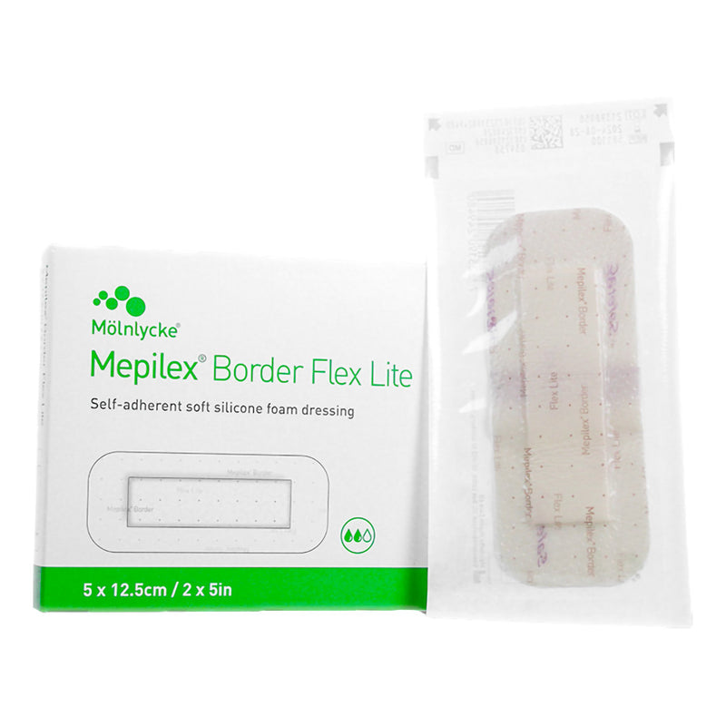 Mepilex® Border Flex Lite Silicone Foam Dressing, 2 x 5 Inch, 1 Box of 5 (Advanced Wound Care) - Img 1