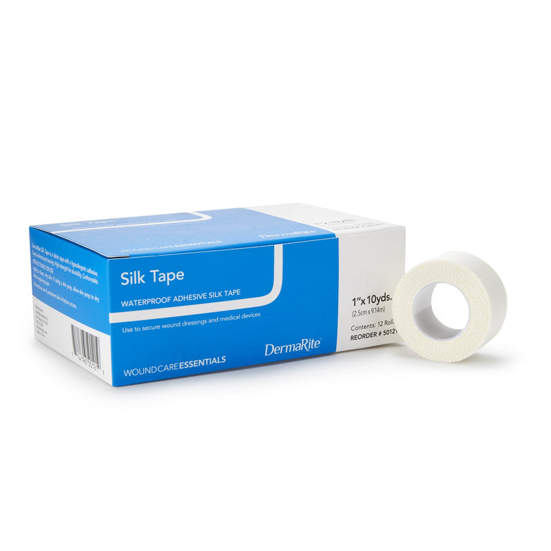 Silk Tape Silk-Like Cloth Medical Tape, 1 Inch x 10 Yard, White, 1 Box of 12 (General Wound Care) - Img 1