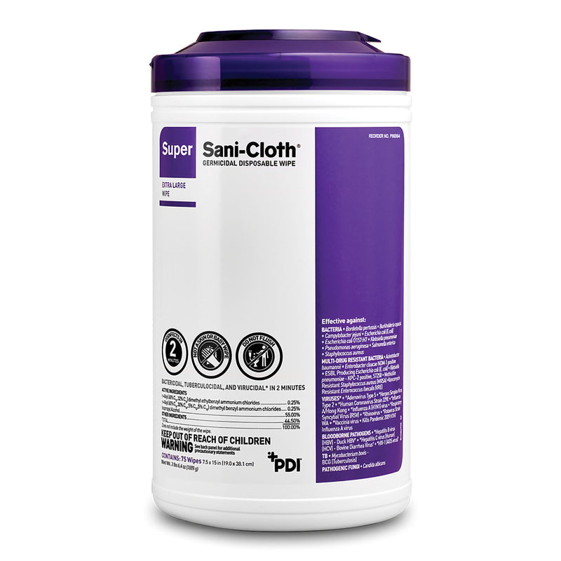 Super Sani-Cloth® Germicidal Disposable Wipe, 1 Canister of 75 (Cleaners and Disinfectants) - Img 1