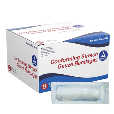 Dynarex® Sterile Conforming Bandage, 4 Inch x 4-1/10 Yard, 1 Box of 12 (General Wound Care) - Img 1