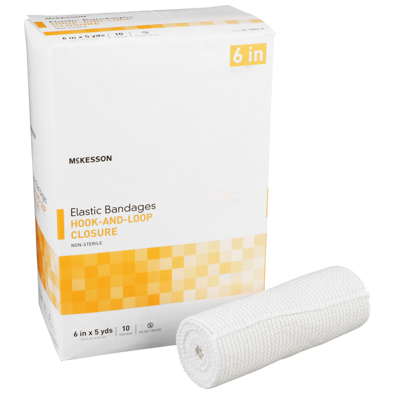 McKesson Hook and Loop Closure Elastic Bandage, 6 Inch x 5 Yard, 1 Box of 10 (General Wound Care) - Img 1