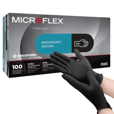 Microflex® MidKnight™ Touch 93-735 Nitrile Exam Glove, Large, Black, 1 Box of 100 () - Img 1