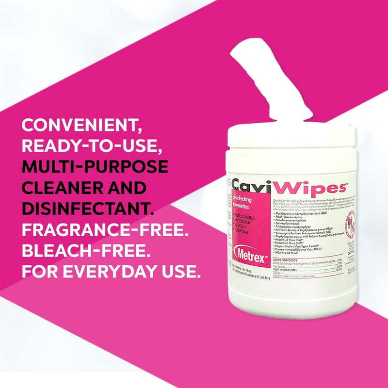 Metrex CaviWipes Surface Disinfectant Alcohol-Based Wipes, Non-Sterile, Disposable, Alcohol Scent, Canister, 6 X 6.75 Inch, 1 Case of 12 (Cleaners and Disinfectants) - Img 3