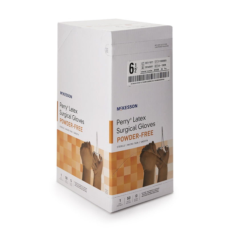 McKesson Perry® Latex Surgical Glove, Size 6.5, Brown, 1 Box of 50 () - Img 2