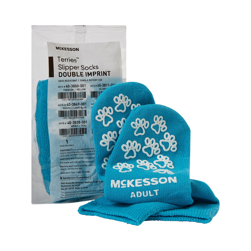 McKesson Terries™ Adult Slipper Socks, Teal, 1 Case of 48 (Slippers and Slipper Socks) - Img 1