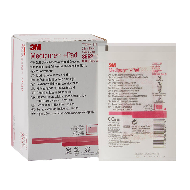 3M™ Medipore™ Sterile Adhesive Dressings, 2 x 2-3/4 Inch, 1 Box of 50 (General Wound Care) - Img 1