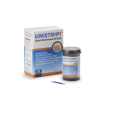 Unistrip™ Blood Glucose Test Strips, 1 Box of 50 (Diabetes Monitoring) - Img 1