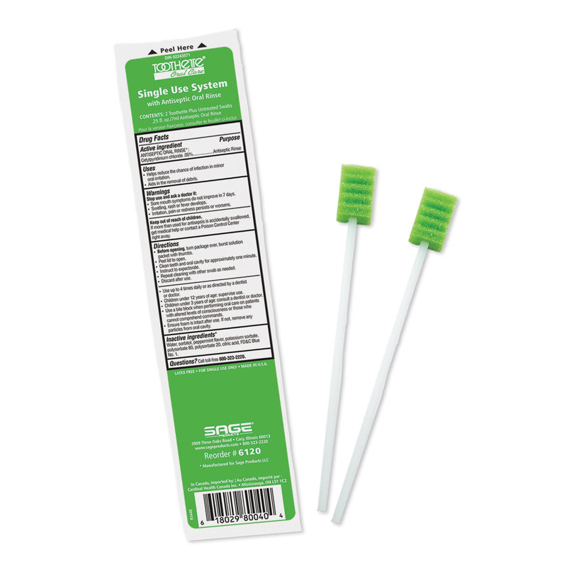 Sage Oral Swabstick Toothette Plus Foam Tip, Cetylpyridinium Chloride .05%, 1 Case of 100 (Mouth Care) - Img 1