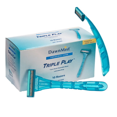 DawnMist Triple Play Facial Razor, Disposable, 1 Box of 10 (Hair Removal) - Img 1