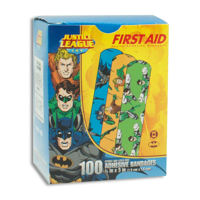 American® White Cross Stat Strip® Batman/Aquaman/Green Lantern Design Adhesive Strip, ¾ x 3 Inch, 1 Box (General Wound Care) - Img 1