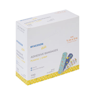 McKesson Kids™ Kid Design (Assorted Prints) Adhesive Strip, 3/4 x 3 Inch, 1 Box of 100 (General Wound Care) - Img 5