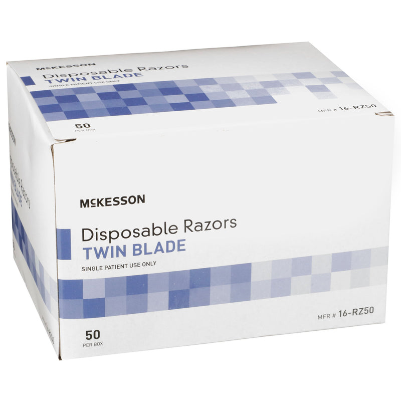 McKesson Twin-Blade Disposable Razor, Blue, 1 Box of 50 (Hair Removal) - Img 2