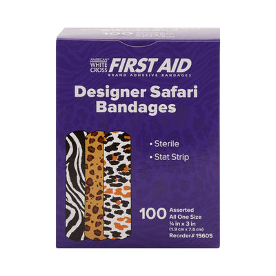 American® White Cross Stat Strip® Designer Safari Adhesive Strip, ¾ x 3 Inch, 1 Case of 1200 (General Wound Care) - Img 2