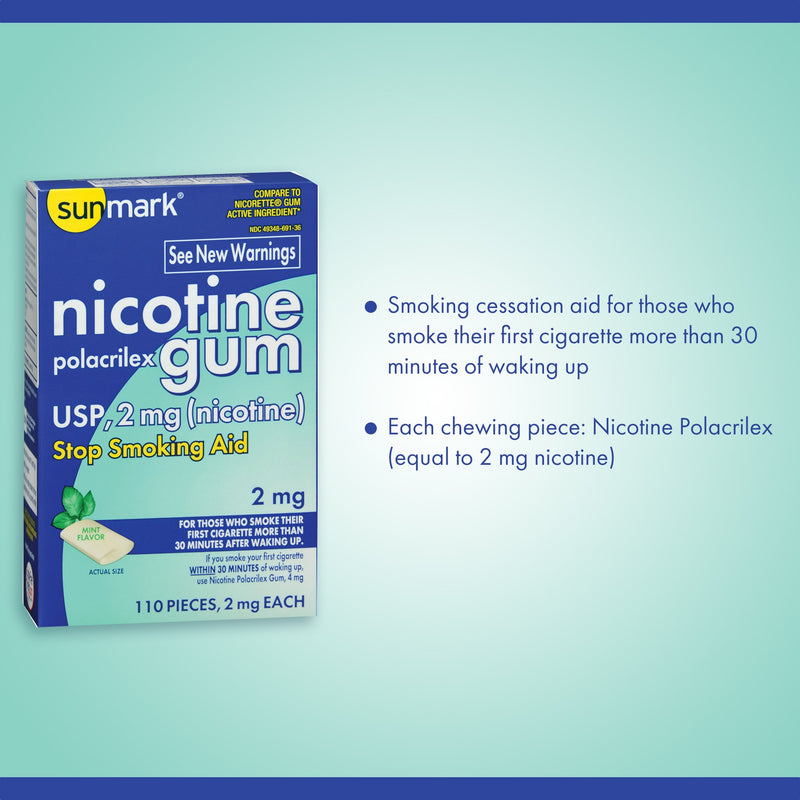 sunmark® 2 mg Nicotine Polacrilex Stop Smoking Aid, 1 Pack of 110 (Over the Counter) - Img 2