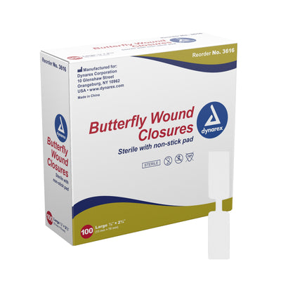 dynarex® Butterfly Wound Closure Strip, ½ by 2¾ Inches, 1 Case of 2400 (Skin Closure Strips) - Img 1