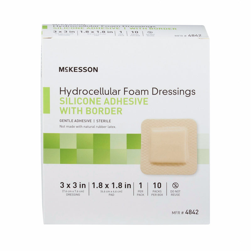 McKesson Silicone Adhesive with Border Silicone Foam Dressing, 3 x 3 Inch, 1 Box of 10 (Advanced Wound Care) - Img 3