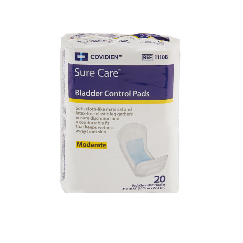 Sure Care Bladder Control Pads, Moderate Absorbency, White, Adult, Unisex, Disposable, 4 X 10-3/4 Inch, 1 Case of 120 () - Img 1