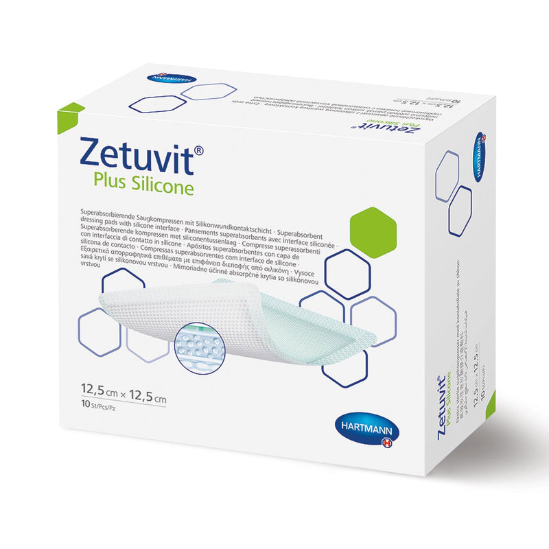 Zetuvit® Plus Silicone Super Absorbent Dressing, 4 x 8 Inch, 1 Box of 10 (Advanced Wound Care) - Img 1