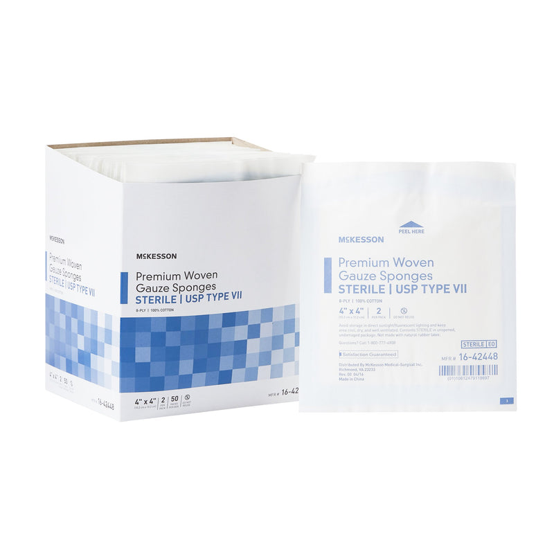 McKesson Sterile USP Type VII Gauze Sponge, 4 x 4 Inch, 1 Box of 50 (General Wound Care) - Img 1