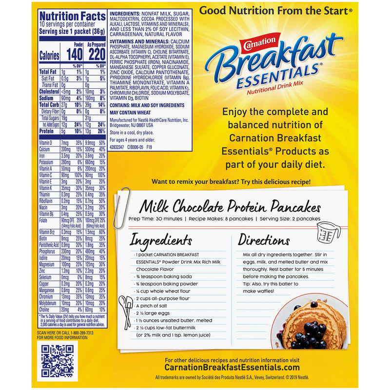 Carnation Breakfast Essentials® Chocolate Oral Supplement, 1.26 oz. Packet, 1 Box of 10 (Nutritionals) - Img 7