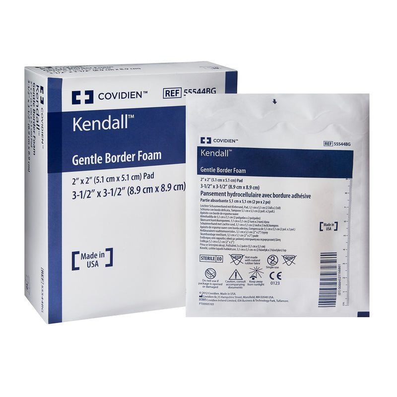 Kendall™ Border Foam Gentle Adhesion Silicone Adhesive with Border Silicone Foam Dressing, 3½ x 3½ Inch, 1 Each (Advanced Wound Care) - Img 1