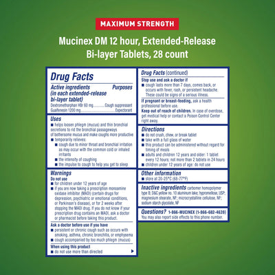 Mucinex® DM Guaifenesin / Dextromethorphan Cold and Cough Relief, 1 Box of 28 (Over the Counter) - Img 2