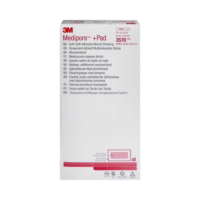 3M™ Medipore™ + Pad Soft Cloth Adhesive Dressing, 3½ x 8 Inch, 1 Box of 25 (General Wound Care) - Img 2