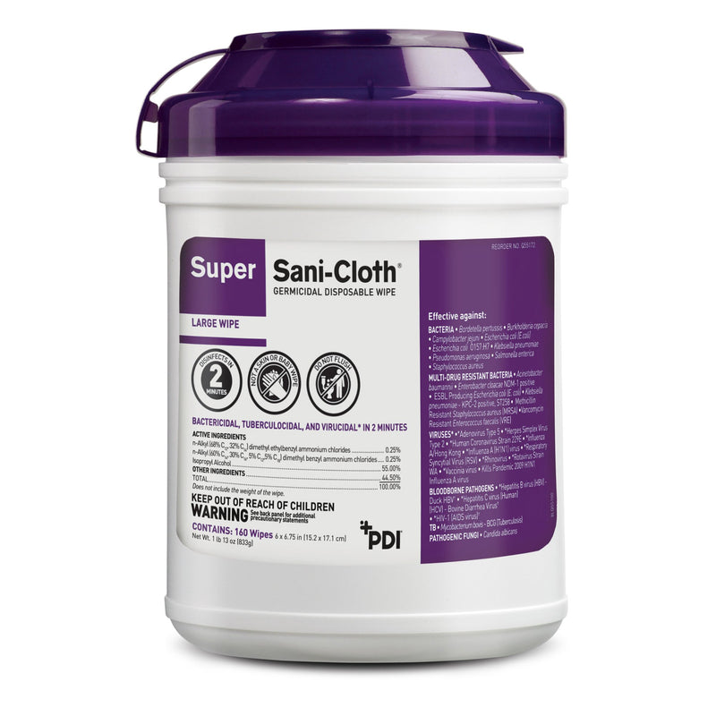 Super Sani-Cloth® Surface Disinfectant Wipe, Large Canister, 1 Canister of 160 (Cleaners and Disinfectants) - Img 1