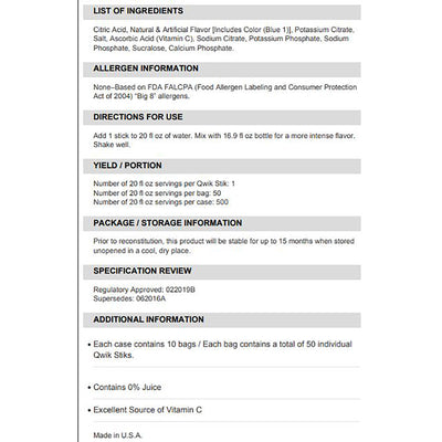 Sqwincher® Quik Stik® Zero Mixed Berry Electrolyte Replenishment Drink Mix, 0.11 oz. Packet, 1 Pack of 50 () - Img 2