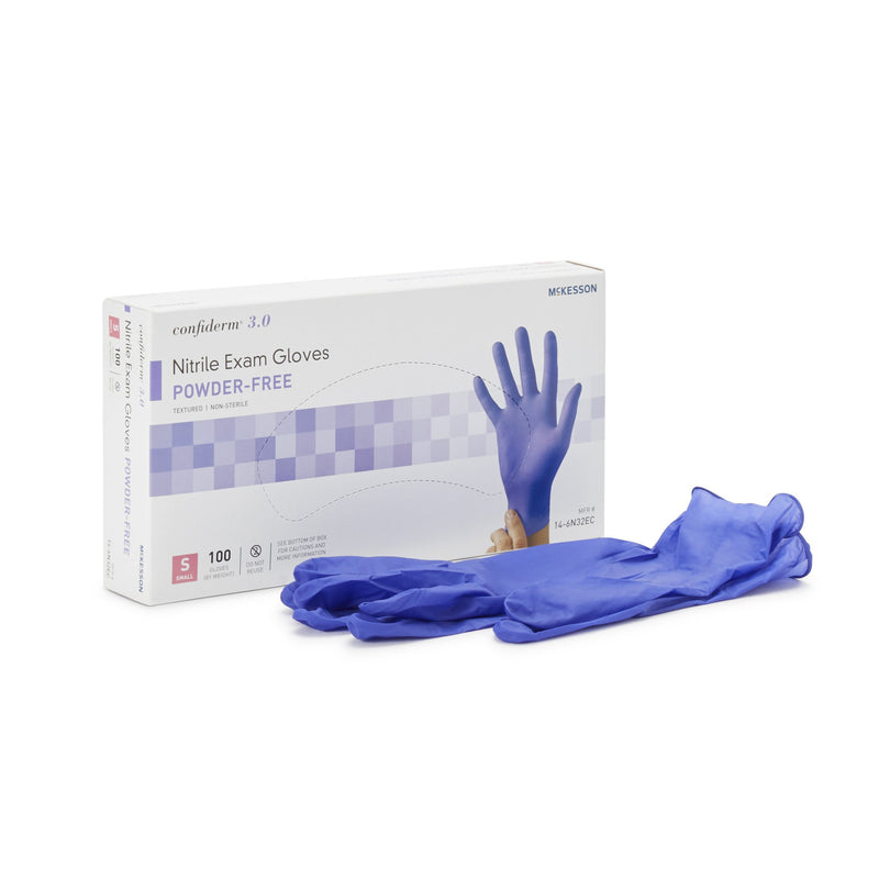 McKesson Confiderm® 3.0 Nitrile Exam Glove, Small, Blue, 1 Box of 100 () - Img 1