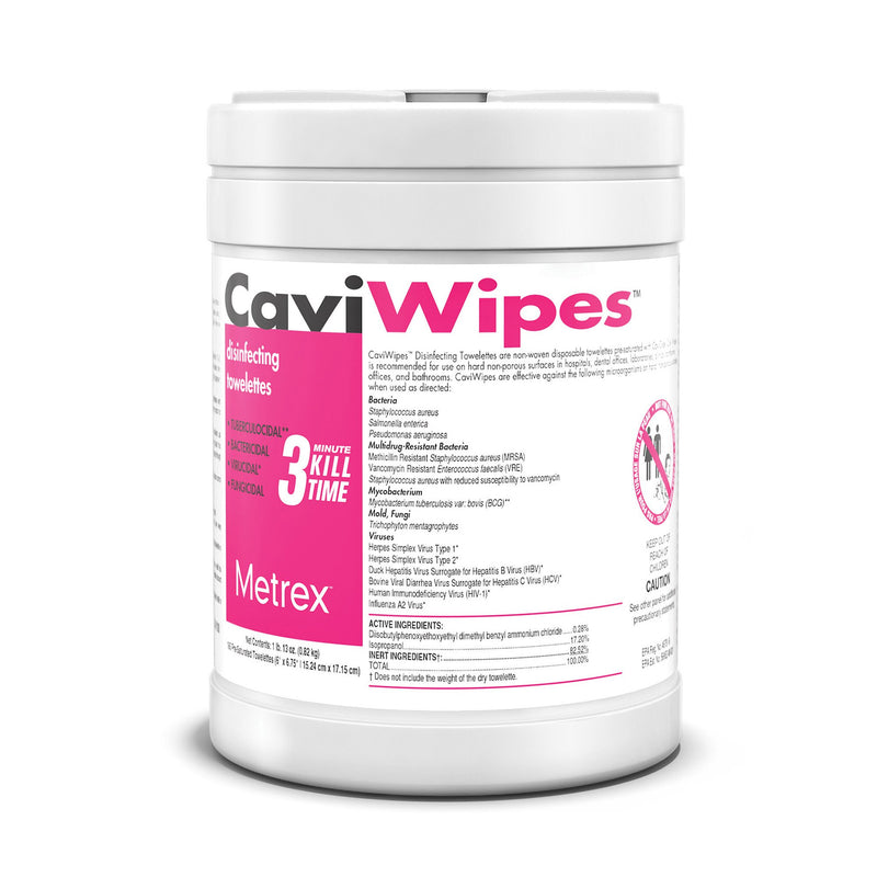 Metrex CaviWipes Surface Disinfectant Alcohol-Based Wipes, Non-Sterile, Disposable, Alcohol Scent, Canister, 6 X 6.75 Inch, 1 Case of 12 (Cleaners and Disinfectants) - Img 1