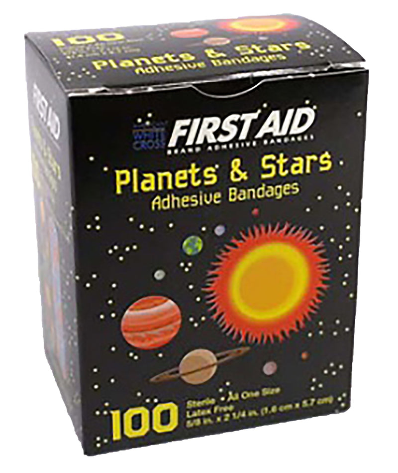 American White Cross First Aid Adhesive Strip, 5/8 x 2-1/4 Inch, Plastic, Rectangle, Kid Design, Planets and Stars, Sterile, 1 Case of 12 (General Wound Care) - Img 2