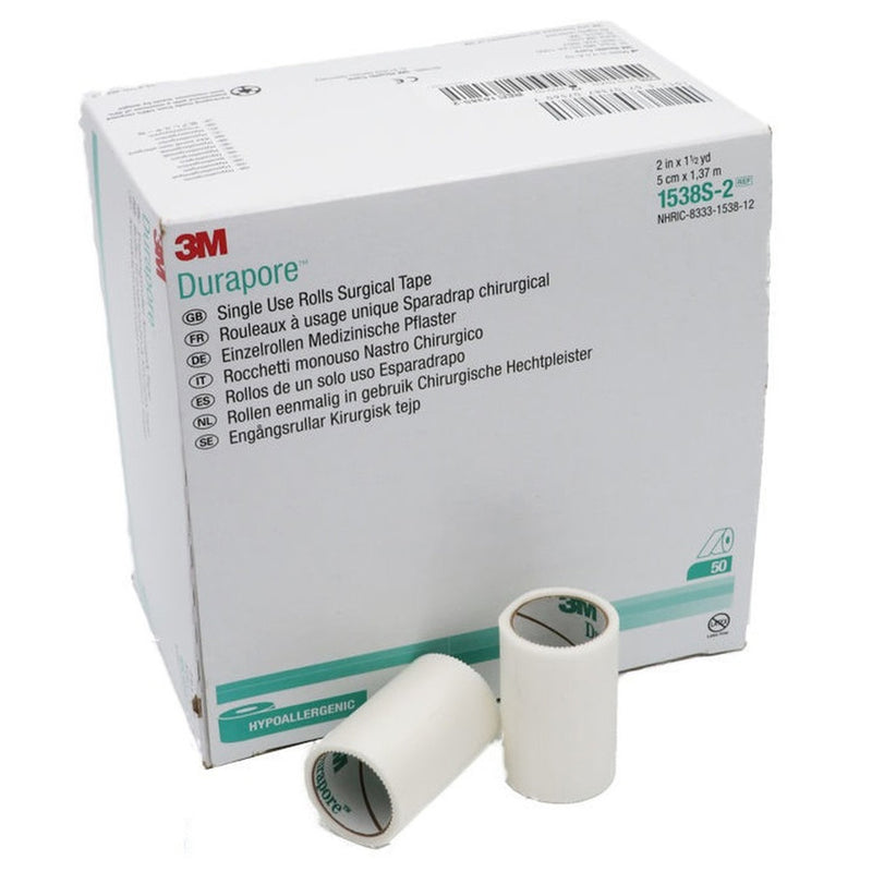 3M™ Durapore™ Silk-Like Cloth Medical Tape, 2 Inch x 1-1/2 Yard, White, 1 Case of 250 (General Wound Care) - Img 1