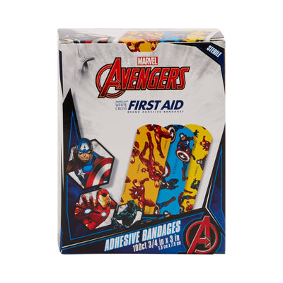 American® White Cross Stat Strip® Kid Design (Black Panther / Captain America / Iron Man) Adhesive Strip, 3/4 x 3 Inch, 1 Box of 100 (General Wound Care) - Img 2