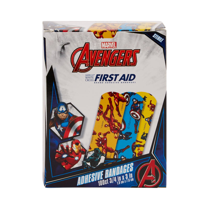 American® White Cross Stat Strip® Kid Design (Black Panther / Captain America / Iron Man) Adhesive Strip, 3/4 x 3 Inch, 1 Box of 100 (General Wound Care) - Img 2