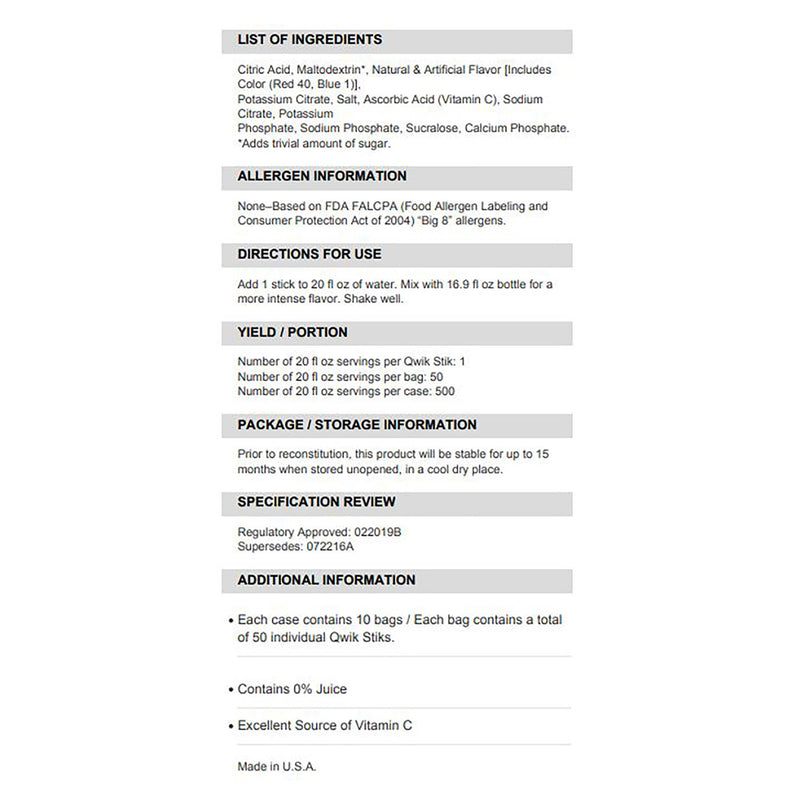 Sqwincher® Quik Stik® Zero Fruit Punch Electrolyte Replenishment Drink Mix, 0.11 oz. Packet, 1 Pack of 50 () - Img 2