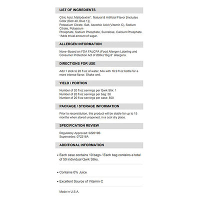 Sqwincher® Quik Stik® Zero Fruit Punch Electrolyte Replenishment Drink Mix, 0.11 oz. Packet, 1 Case of 500 () - Img 2