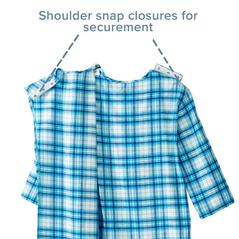 Silverts® Shoulder Snap Patient Exam Gown, Large, Turquoise Plaid, 1 Each (Gowns) - Img 7