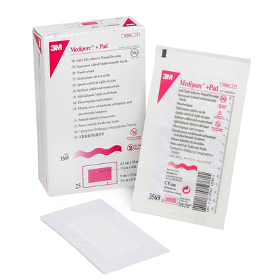 3M™ Medipore™ Adhesive Dressing, Soft Cloth, Sterile, White, 1 Box of 25 (General Wound Care) - Img 1