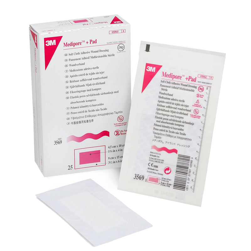 3M™ Medipore™ Adhesive Dressing, Soft Cloth, Sterile, White, 1 Case of 100 (General Wound Care) - Img 1