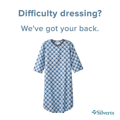 Silverts® Shoulder Snap Patient Exam Gown, 2X-Large, Diagonal Blue Plaid, 1 Each (Gowns) - Img 4