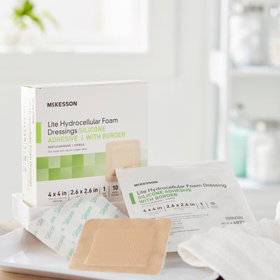 McKesson Lite Silicone Gel Adhesive with Border Thin Silicone Foam Dressing, 4 x 4 Inch, 1 Box of 10 (Advanced Wound Care) - Img 7