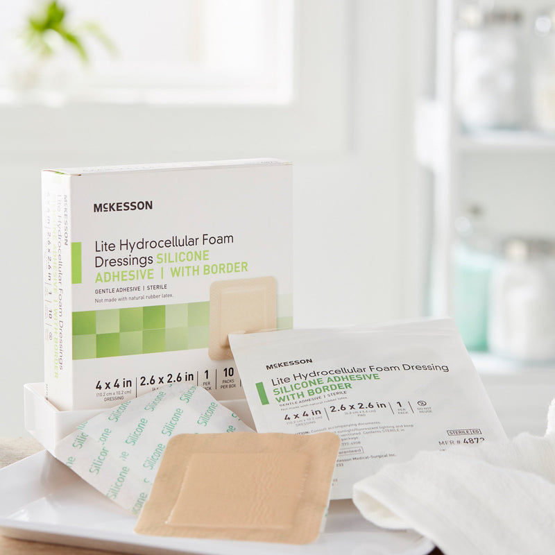 McKesson Lite Silicone Gel Adhesive with Border Thin Silicone Foam Dressing, 4 x 4 Inch, 1 Box of 10 (Advanced Wound Care) - Img 7