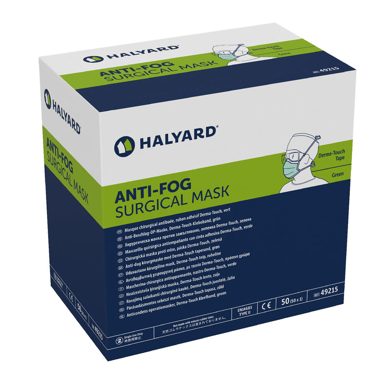 Halyard Surgical Mask, Anti-Fog Adhesive Film, Tie Closure, Pleated, One Size Fits Most, Green, 1 Case of 300 (Masks) - Img 2