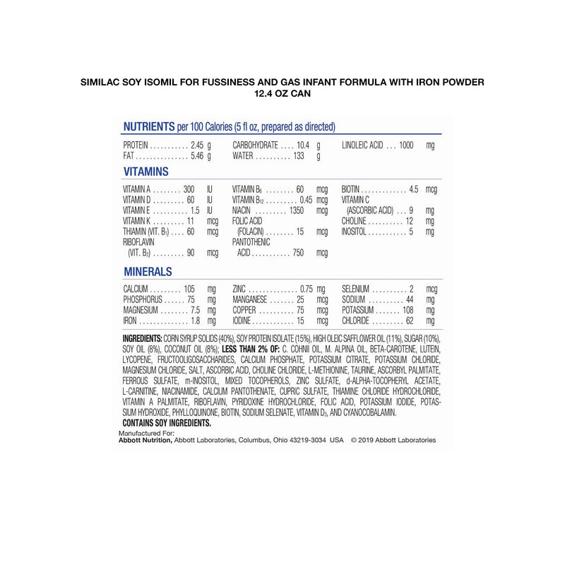 Similac® Soy Isomil® For Fussiness and Gas Powder Infant Formula, 12.4 oz. Can, 1 Each () - Img 3