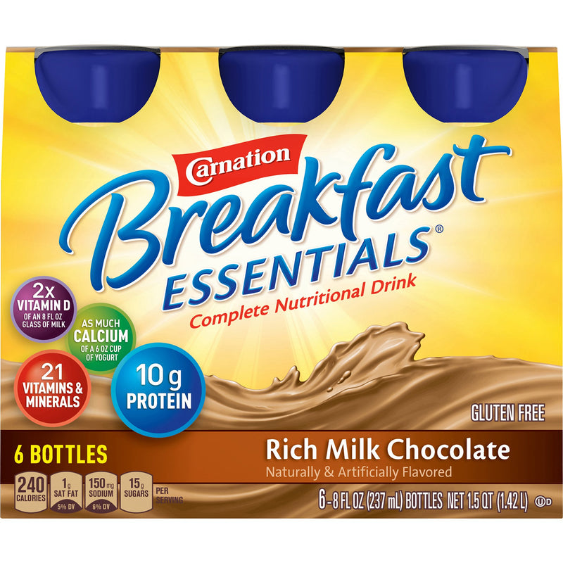 Carnation Breakfast Essentials® Chocolate Oral Supplement, 8 oz. Bottle, 1 Pack of 6 (Nutritionals) - Img 1