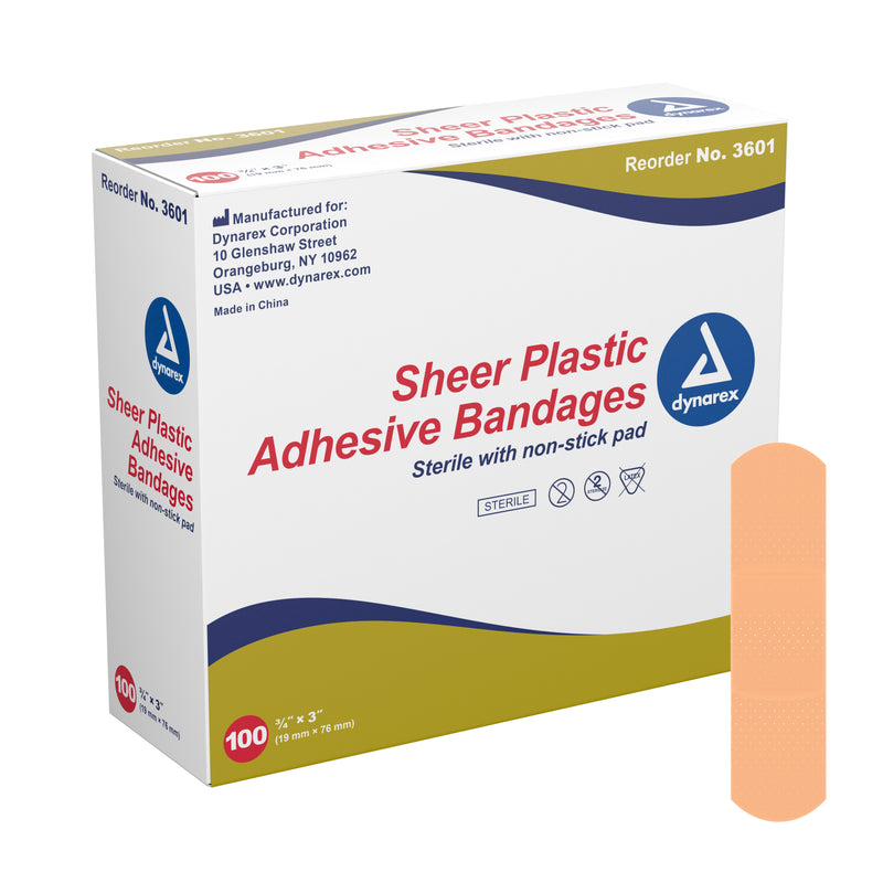 dynarex® Tan Sheer Adhesive Strip, ¾ x 3 Inch, 1 Box (General Wound Care) - Img 1